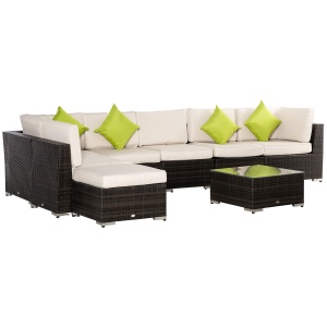 Salon de Gradina cu 8 Piese Modulare din Ratan, Aluminiu si Sticla Tratata, Multicolor - Img 1