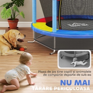 Saltea Elastică pentru Copii 3-6 Ani cu Plasă de Protecție, 6 Stâlpi și 3 Intrări, Ø140x190 cm, Multicolor - Img 8