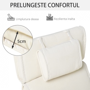 Saltea pentru Sezlong Scaun pentru Soare de Gradina, Alb,Crem,198x53x5cm - Img 4