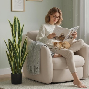 Sansevieria Artificială cu Ghiveci pentru Interior și Exterior cu 21 de Frunze Ajustabile, Ø20x90 cm - Img 2