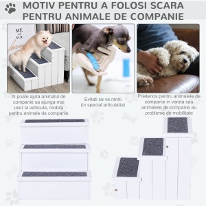 scara din lemn cu 3 trepte, pentru animale, alba - Img 4