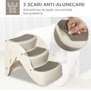 Scarita pentru Caini Pliabila cu 3 Trepte Antiderapare, Scara pentru Animale Domestice, Catelusi, Pisici, din PP Bej - Img 4