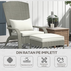 Scaun Adirondack cu taburet din rachita pentru terasa, S - Img 4