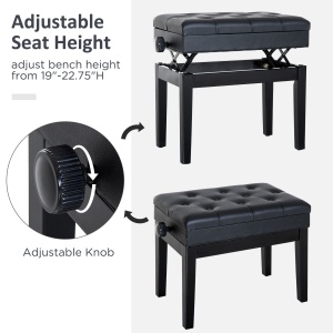 Scaun Băncuță pentru Pian cu compartiment depozitare, înălțime reglabilă 54.5x33x48-58cm, Negru, - Img 5