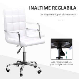 Scaun Birou Alb – Captusit, Reglabil & Mobil pe Roti - Img 4