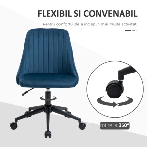Scaun Birou Catifea Albastru – Reglabil & Pivotant 360° - Img 6