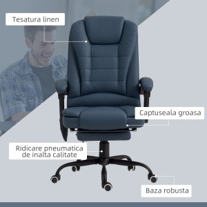 Scaun Birou Ergonomic cu 7 Puncte de Masaj și Suport Picioare Reglabil, Albastru - Img 8