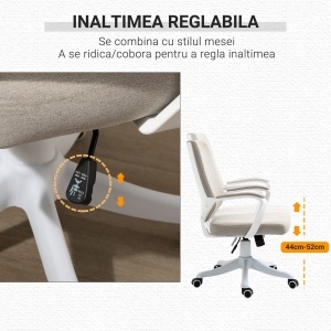 Scaun Birou Ergonomic cu Înălțime Reglabilă, Pivotant la 360° și Legănare, 62x69x92-100 cm, Bej - Img 4