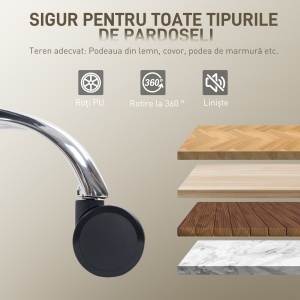Scaun de birou cu suport pentru picioare și tetieră, din piele PU, spumă și metal, 76x73x117-125 cm, negru - Img 8