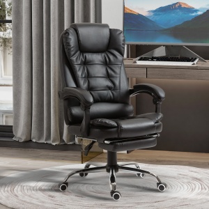 Scaun de Birou din Piele artificiala Neagra Inaltime Reglabila cu Spatar Rabatabil la 145° si Suport pentru Picioare, 64,5x69x117-127 cm - Img 2