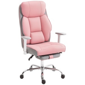 Scaun de birou ergonomic cu brațe reglabile, suport pentru picioare și tetieră, roz - Img 1