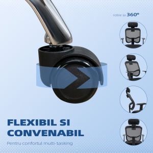 Scaun de Birou Ergonomic cu Șezut Reglabil și Tetieră, din Poliester și Oțel, 63x62x106-114 cm, Negru - Img 6