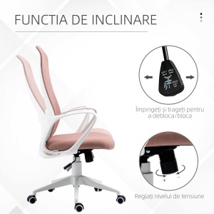 Scaun de birou ergonomic și căptușit, cu înălțime ajustabilă și balans, 62x56x110-119,5 cm, roz - Img 5