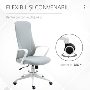 Scaun de birou ergonomic si tapitat, cu inaltime reglabila si functie de inclinare, 62x56x110-119.5 cm, gri - Img 7
