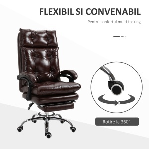 Scaun de Birou Ergonomic Suport pentru picioare Detasabil Inaltime Reglabila Maro - Img 6
