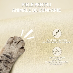 Scaun de Birou Reclinabil la 155° cu Suport pentru Picioare, Dublă Căptușeală și Acoperire în Piele Falsă, Bej - Img 5