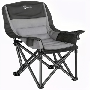 Scaun de Camping Pliabil cu 2 Suporturi pentru Pahare și Buzunare Laterale, 99x71x103 cm, Gri