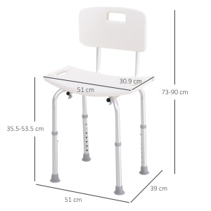 Scaun de Duș Antiderapant cu Spătar și Înălțime Reglabilă pe 8 Poziții, 50,6x43x71-88 cm, Alb - Img 3