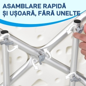 Scaun de Duș cu Spătar, Brațe, Înălțime Reglabilă și Picioare Antiderapante, 51,5x51,5x71-84 cm, Alb - Img 7