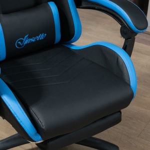 Scaun de gaming din piele ecologica PU si otel cu inaltime reglabila si spatar inclinabil, 65x65x121-129 cm, albastru si negru - Img 9