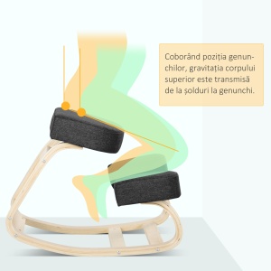 Scaun Ergonomic cu Suport Genunchi – Lemn Mesteacan, Negru - Img 4