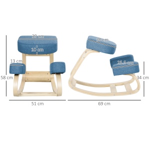 Scaun Ergonomic cu Suport pentru Genunchi din Lemn de Mesteacăn, 51x69x58 cm, Albastru - Img 3