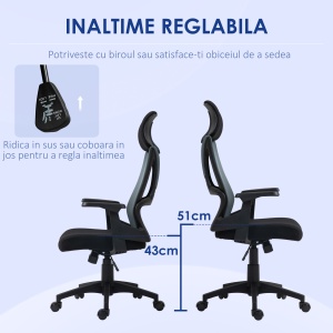 Scaun Ergonomic de Birou Înclinabil cu Suport Lombar, Tetieră și Înălțime Reglabilă, 66x58x115-123 cm, Negru - Img 7