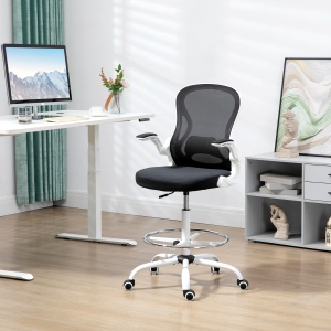 Scaun ergonomic inalt pentru birou, pentru stat in picioare, cotiere rabatabile, suport lombar, inaltime reglabila, negru - Img 2