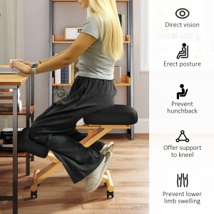 Scaun Ergonomic pentru Genunchi cu Înălțime Reglabilă din Lemn cu Rotile, 42x70x42-52 cm, Negru - Img 5