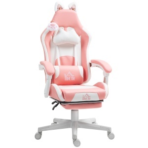 Scaun Gaming Ergonomic Roz cu Urechi Pisica - Img 1