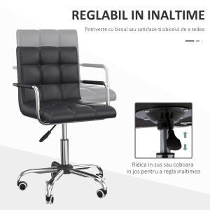 Scaun Rotativ cu Brațe din Piele Sintetică, Negru 52.5x54x94cm - Img 4