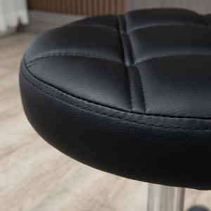 Scaun Rotativ cu Roti, Rotund, Scaun pentru Coafor și Estetician cu Înălțime Ajustabilă, Tapițat în Piele Ecologică, Ø35.5x51-67 cm, Negru - Img 8