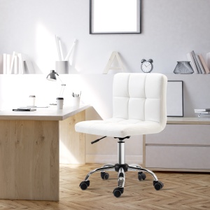 scaun rotativ din piele sintetica, 46x51x76-88cm, alb - Img 2