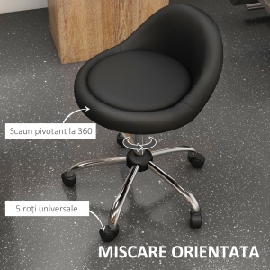 Scaun rulant pentru scalon din piele PU cu spatar, Scaun pentru salon cu inaltime reglabila - Img 6