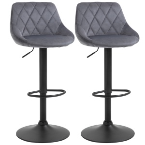 Scaune Bar x2 – Pivotante, Gri Catifelat, inaltime Reglabila - Img 1