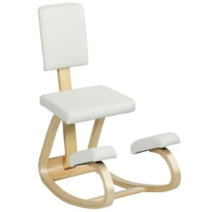 Sedia Inginocchiatoio in Tessuto Effetto Lino e Legno di Betulla Crema - Img 1