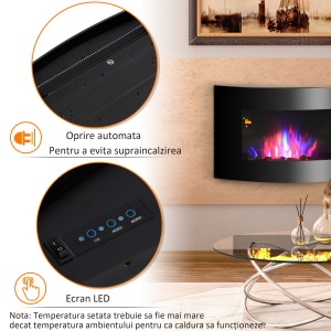 Șemineu Electric de Perete din Inox și Sticlă Temperată, Putere 900W/1800W, Design Modern pentru Casă și Birou - Img 7