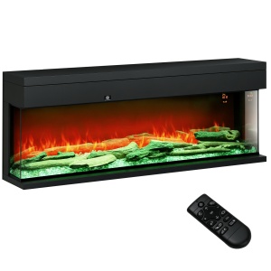 Șemineu Electric Încorporabil cu Efect de Flăcări 3D, Oprire Automată și Termostat, 127x26x50 cm, Negru