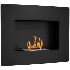 Șemineu pe Bioetanol 0,9L pentru Durată de 3,3 Ore, Șemineu Încorporabil din Oțel și Sticlă, 66x16x52 cm, Negru