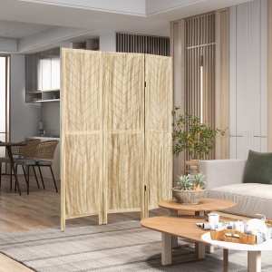 Separator de Cameră cu 3 Panouri, Ecran de Confidențialitate Pliabil Portabil pentru Interior din Lemn Masiv, Despărțitor de Perete, 120x170x1.6 cm, Natural - Img 7
