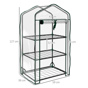 Sera de Balcon cu 3 Niveluri și Ușă Rulantă, Sera pentru Grădină cu Structură din Oțel și Acoperiș din PVC, pentru Plante, Legume, Flori, Fructe, 59x39x127 cm, Transparentă - Img 3
