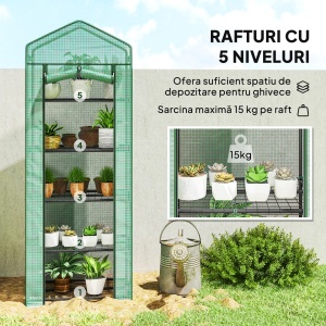 Seră de grădină balcon etajere seră 5 niveluri 0,69 x 0,49 x 1,93 m oțel folie rulabilă PE verde - Img 5