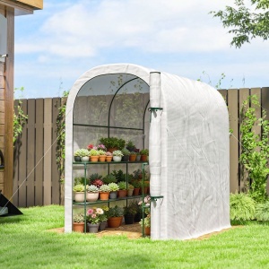 Seră de Grădină cu Rafturi și Ușă Rulabilă, Seră pentru Grădină cu Cadru din Oțel, Acoperiș din PE Anti-UV, pentru Legume, Flori și Plante, 123x187x189 cm, Alb - Img 2
