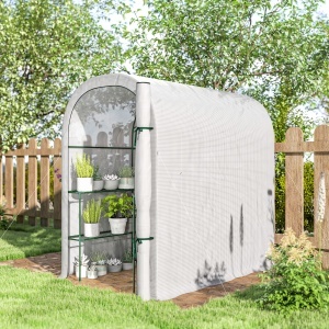 Seră de Grădină cu Rafturi și Ușă Rulabilă, Seră pentru Grădină cu Cadru din Oțel, Acoperiș din PE Anti-UV, pentru Legume, Flori și Plante, 123x187x189 cm, Alb - Img 8