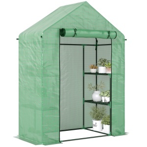 Sera de Gradina din Otel si Plastic PE cu 4 Rafturi, Franghii si Tarusi Inclusi, 141x72x191 cm, Verde - Img 1