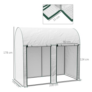 Seră de Grădină, Seră pentru Plante cu 2 Uși Batante Rulante, Acoperire PE, Anti-UV, 2x1x1,78 m, Alb - Img 3