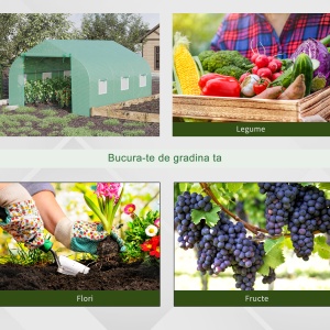 Seră de Grădină Tunel cu Ușă Rulantă, 6 Ferestre și Acoperiș Învelit PE pentru Plante, 3,5x3x2 m, Verde - Img 6