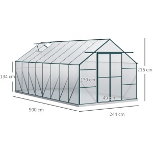 Sera din aluminiu kit sera de gradina walk-in din policarbonat cu ventilatie 244 x 500 x 216cm, Transparenta - Img 3