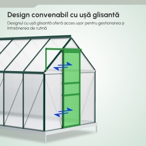 Sera din aluminiu kit si policarbonat cu ventilatie, 190 x 375cm, Verde - Img 8
