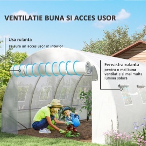 Sera din PE cu 8 Ferestre, Ușă Enrolabilă și Margini Îngropate, 4x3x2 m, Albă - Img 4